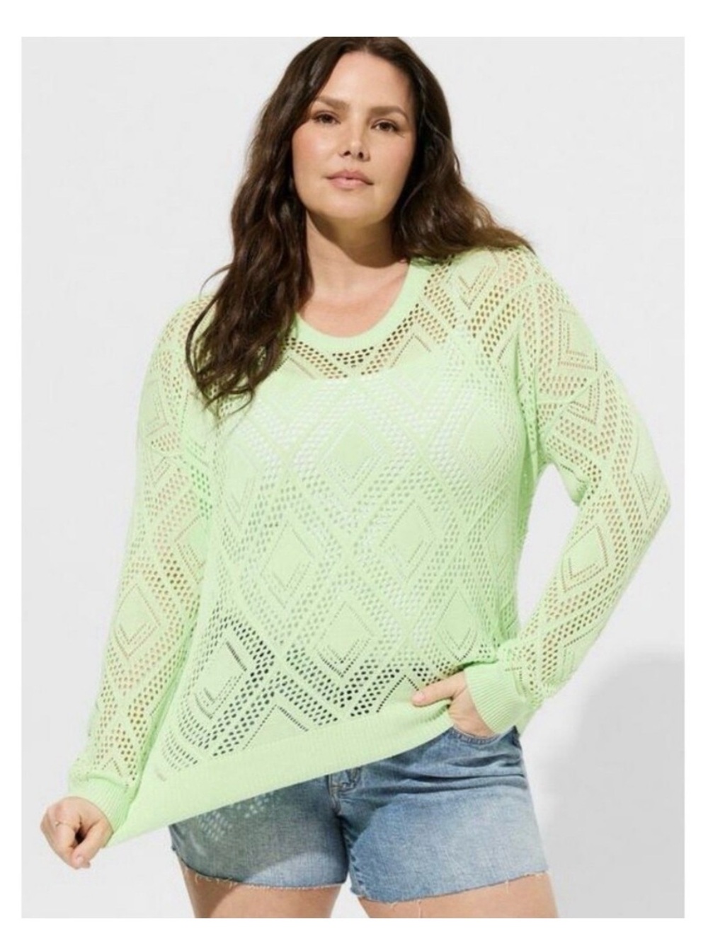 NWT! TORRID *bright* Green Open Knit Summer Sweater